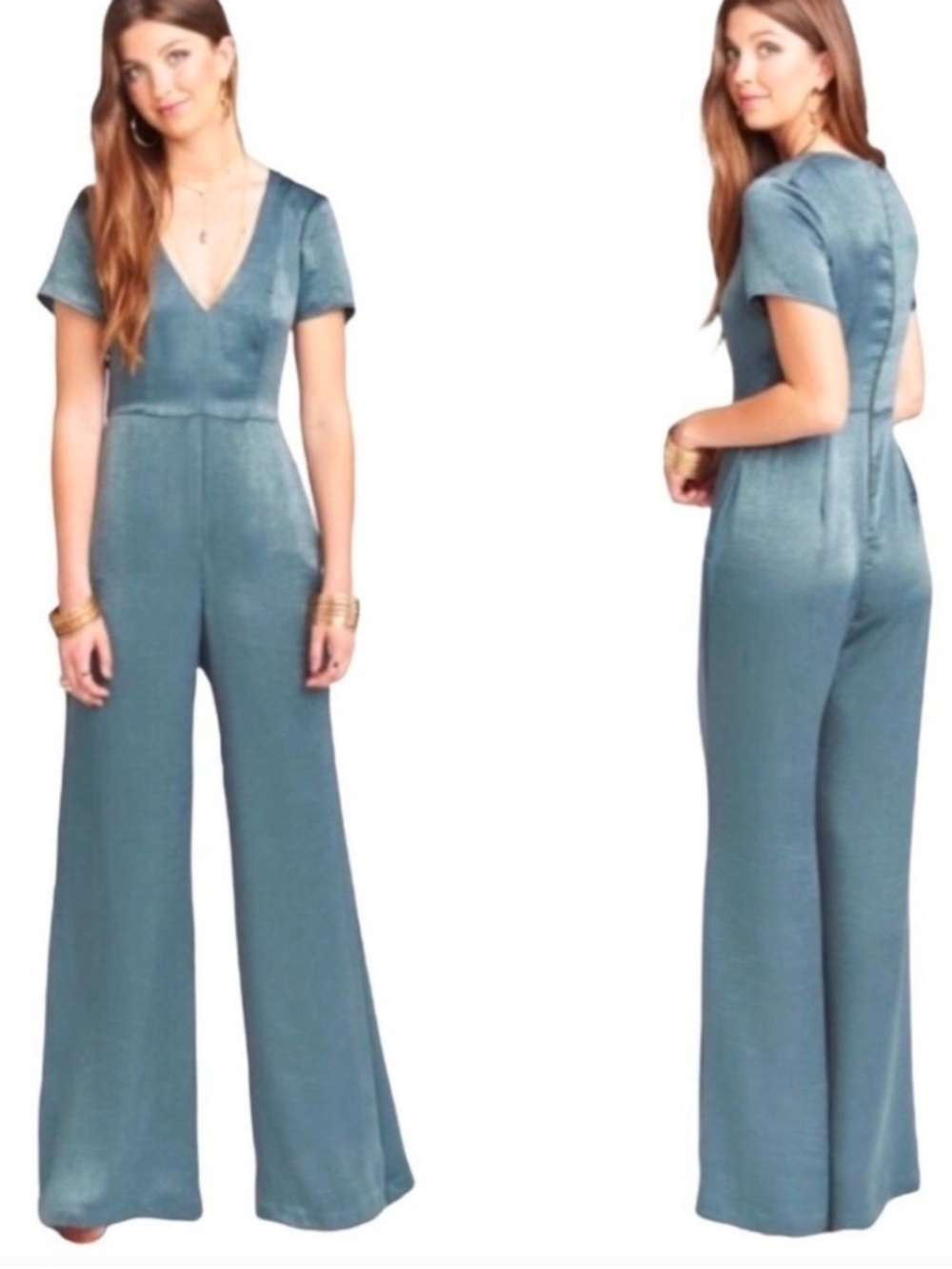 Show Me Your Mumu Slate Sage Sheen Brianna Jumpsuit Size M